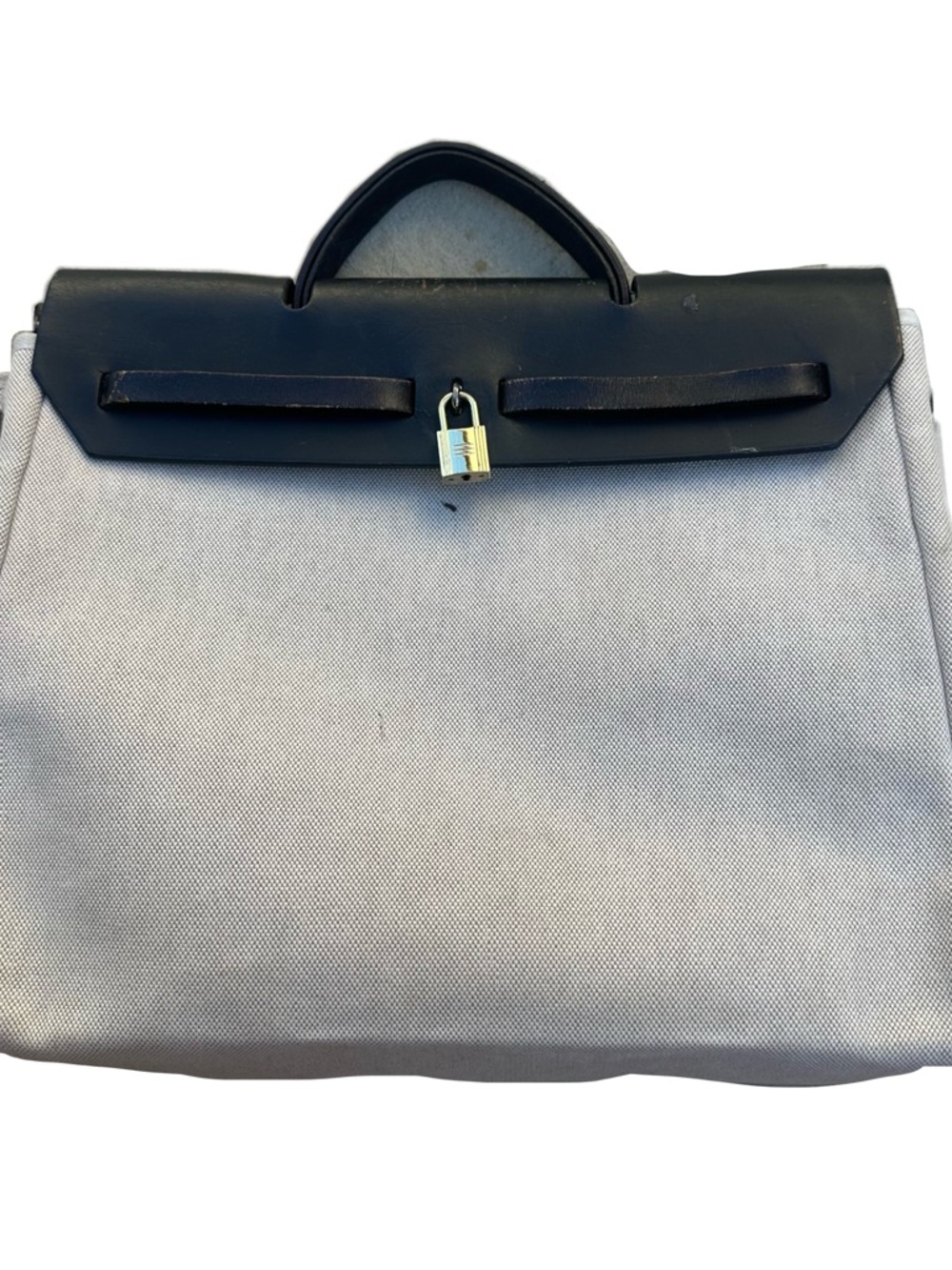 Hermes Two-Tone Canvas and Leather Top-Handle Bag in Light Beige and Black